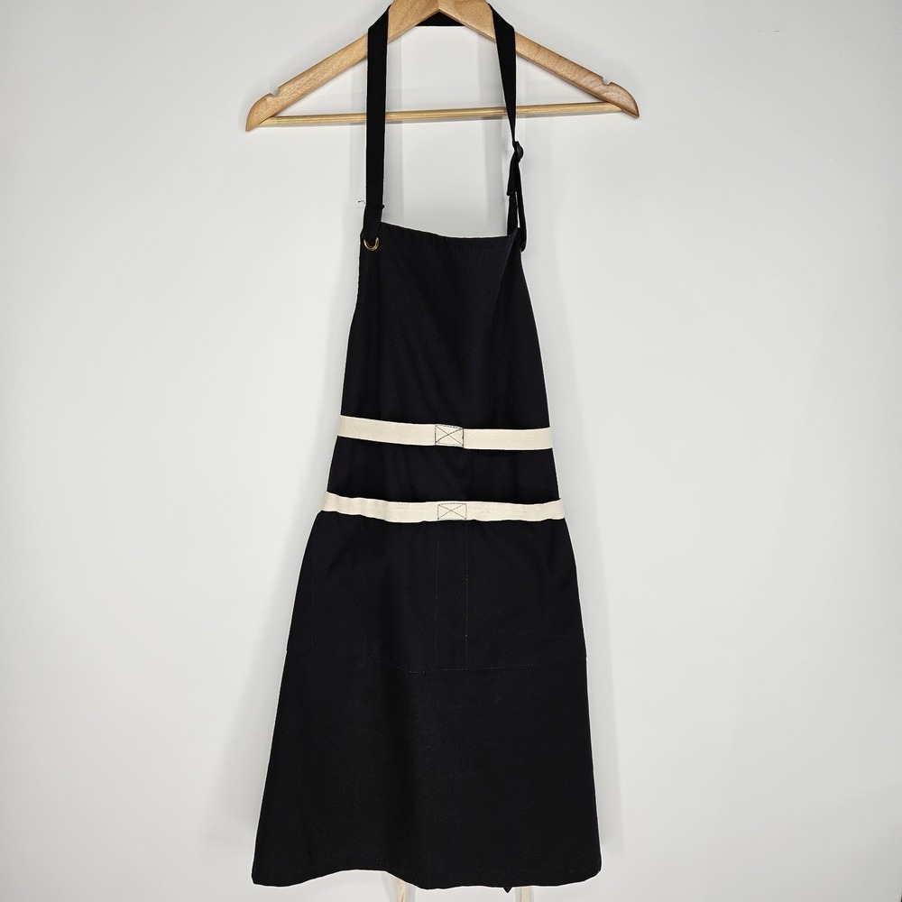 Le Creuset Chef's Apron‎ Black Canvas Adult Cooking Kitchen Excellent Condition